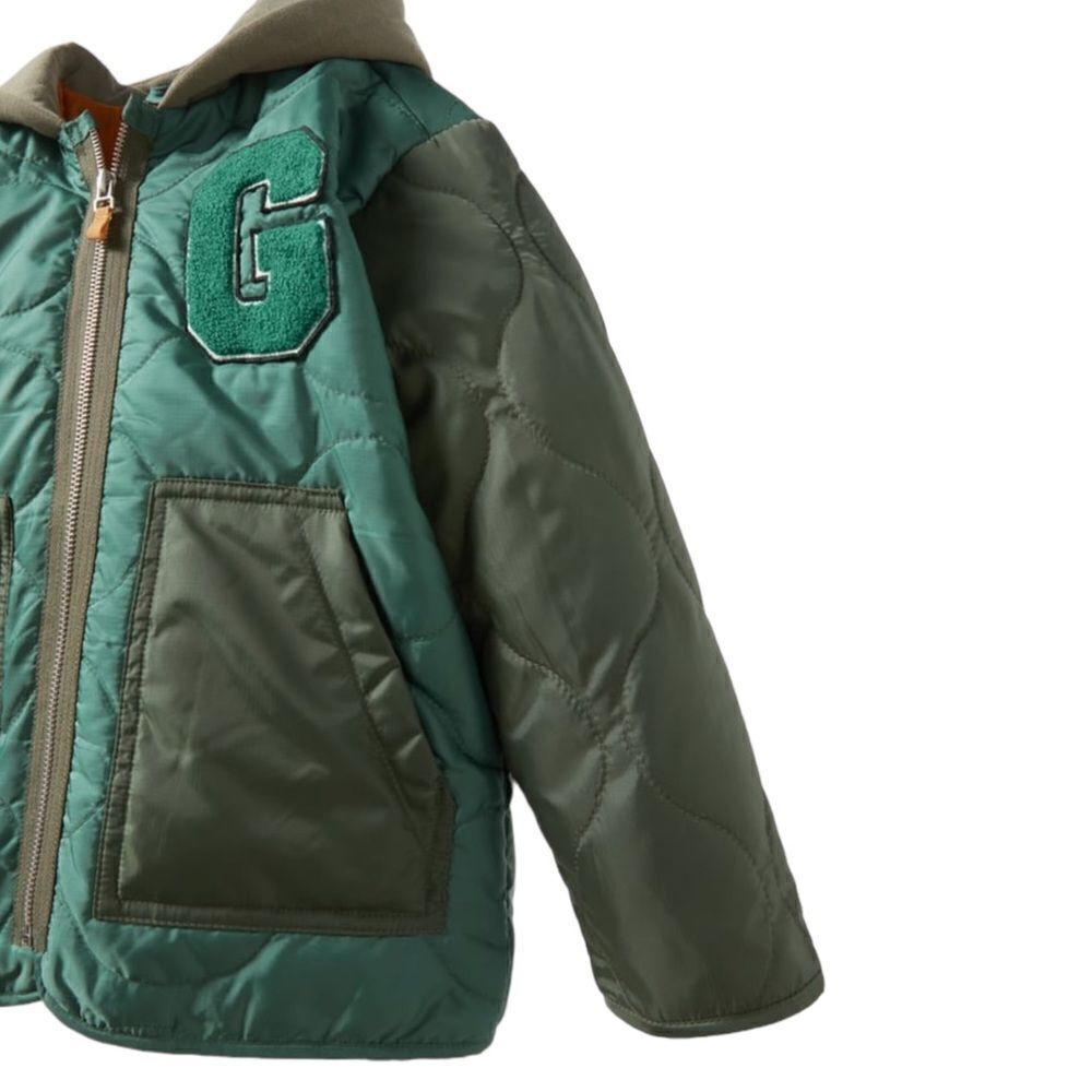 ZARA Kids | Green | COMBINATION QUILTED JACKET - Picture 5 of 7